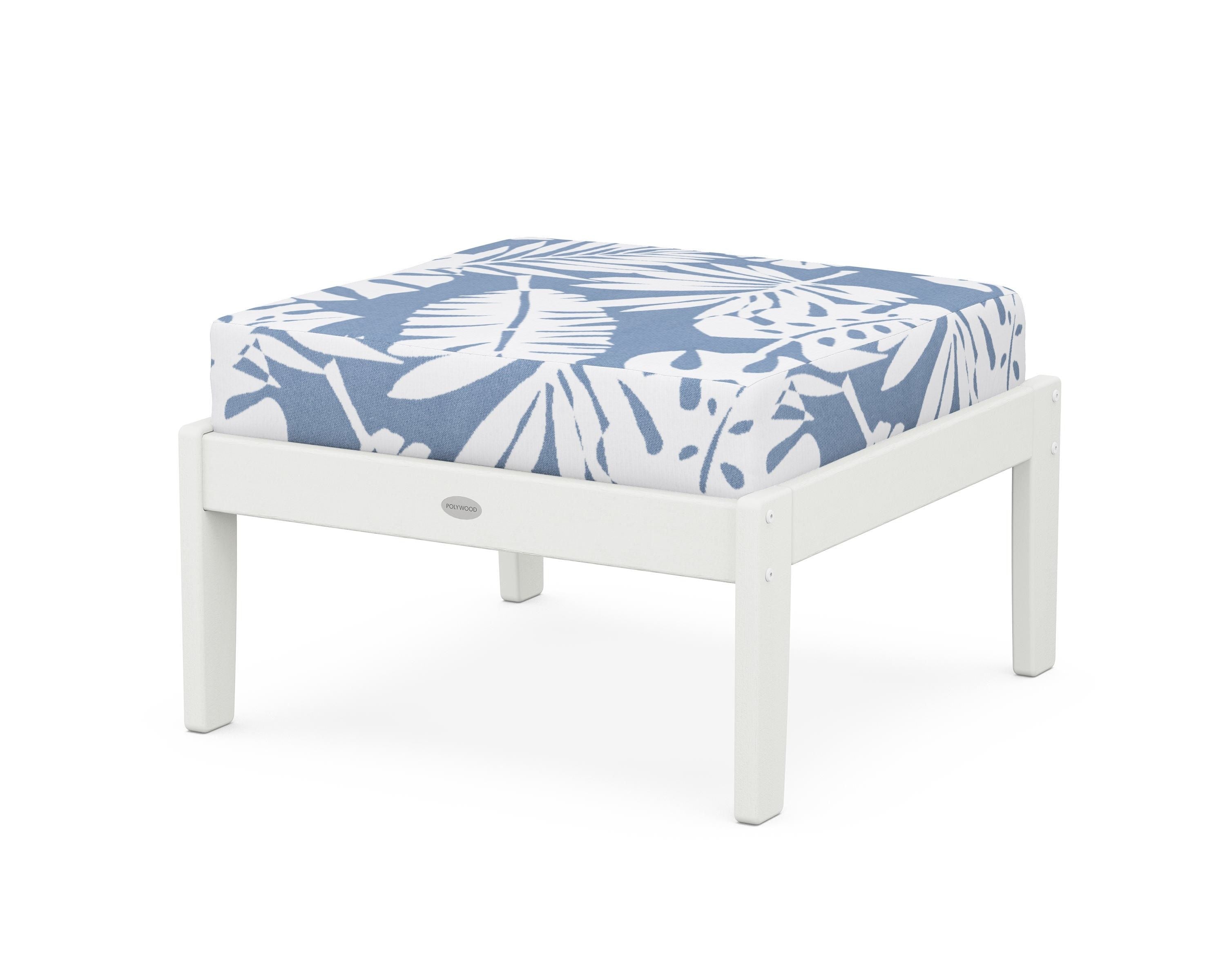 POLYWOOD® Braxton Deep Seating Ottoman in Vintage White / Leaf Sky Blue