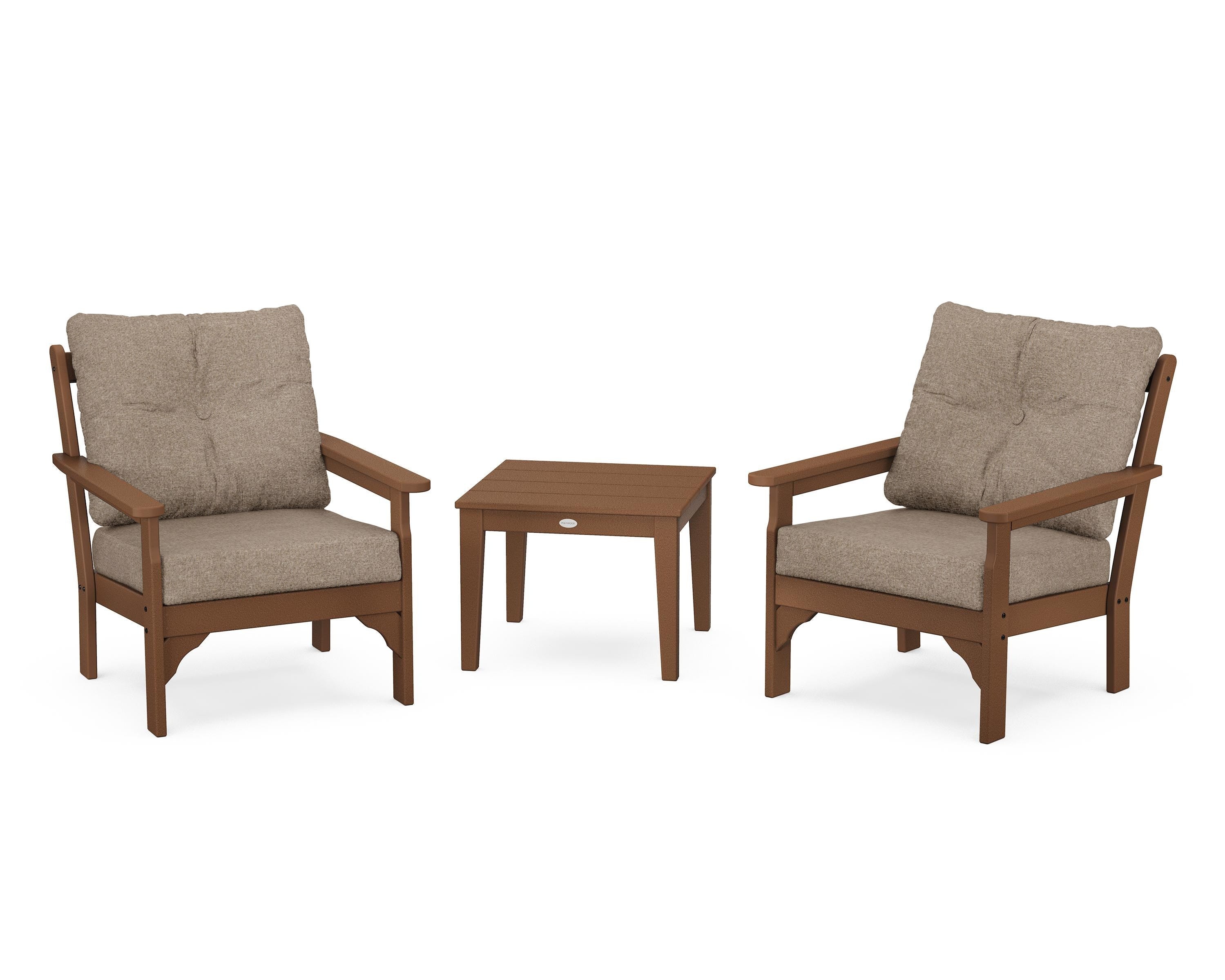 POLYWOOD® Vineyard 3-Piece Deep Seating Set in Teak / Spiced Burlap