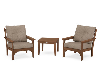POLYWOOD® Vineyard 3-Piece Deep Seating Set in Teak / Spiced Burlap