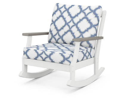 POLYWOOD® Braxton Deep Seating Rocking Chair in White / Driftwood / Trellis Sky Blue