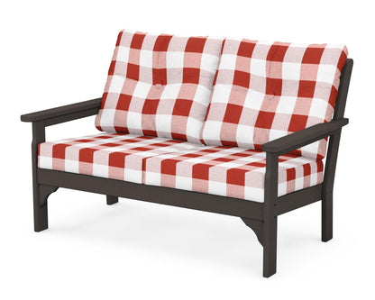 POLYWOOD® Vineyard Deep Seating Loveseat in Vintage Coffee / Buffalo Plaid Crimson