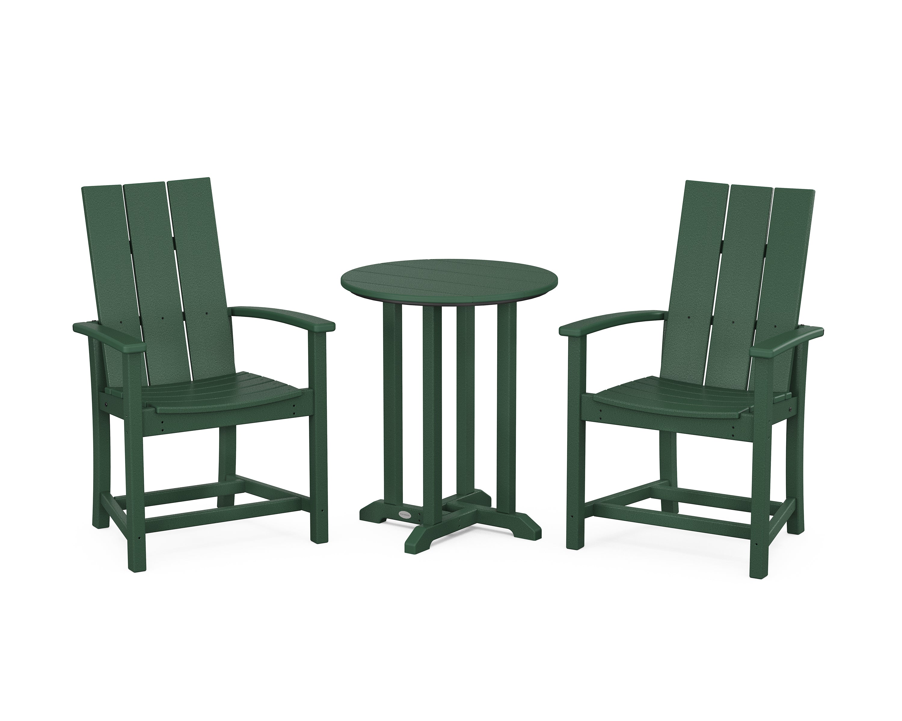 POLYWOOD® Modern Adirondack 3-Piece Round Farmhouse Bistro Dining Set in Green