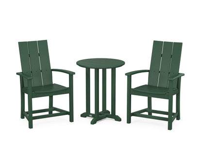 POLYWOOD® Modern Adirondack 3-Piece Round Farmhouse Bistro Dining Set in Green
