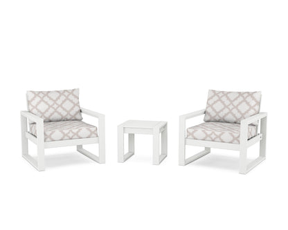 POLYWOOD® EDGE Sectional 3-Piece Deep Seating Set in White / Trellis Dune Burlap