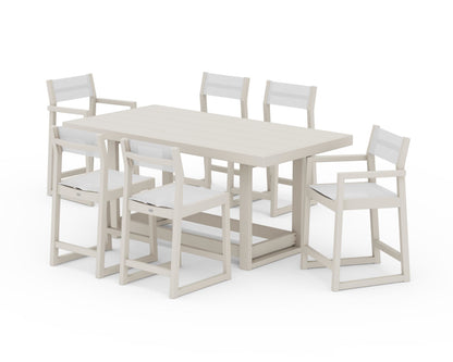 POLYWOOD® EDGE Sling 7-Piece Counter Table Set in Sand / White Sling
