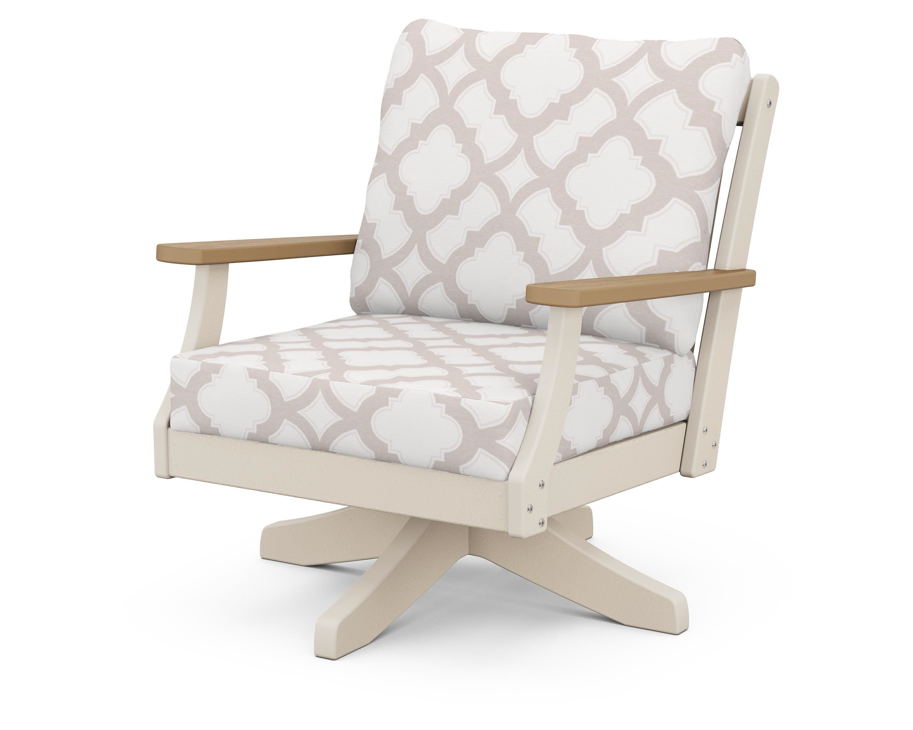 POLYWOOD® Braxton Deep Seating Swivel Chair in Sand / Natural / Trellis Dune Burlap
