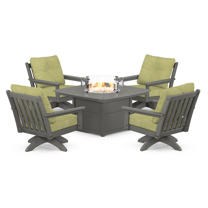 Vineyard 5-Piece Deep Seating Swivel Conversation Set with Fire Pit Table