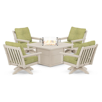 Vineyard 5-Piece Deep Seating Swivel Conversation Set with Fire Pit Table
