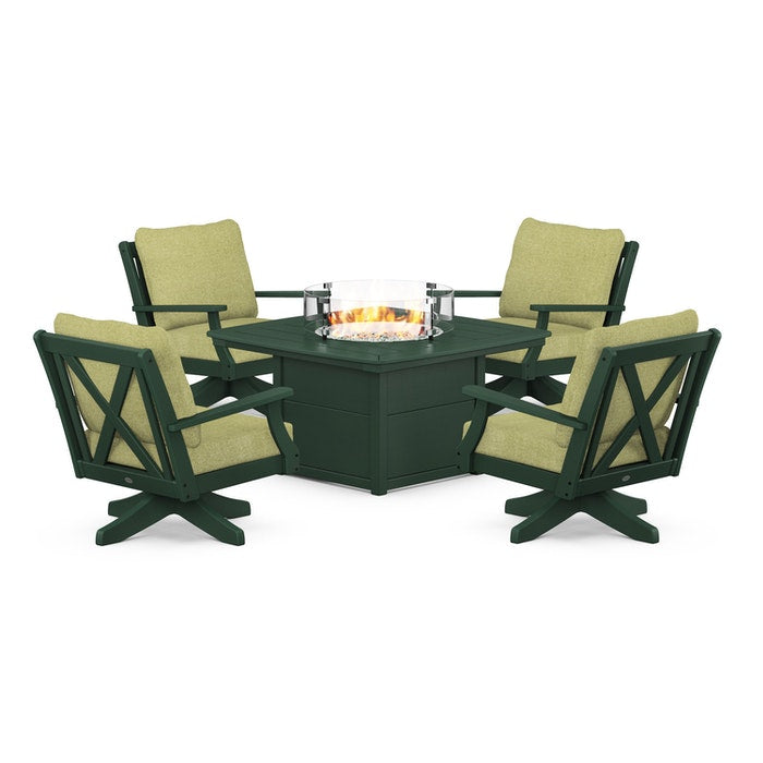 Braxton 5-Piece Deep Seating Swivel Conversation Set with Fire Pit Table