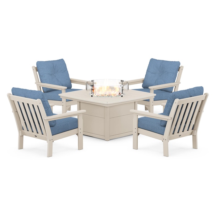 Vineyard 5-Piece Conversation Set with Fire Pit Table