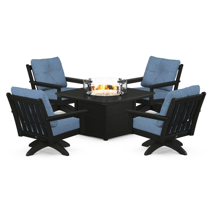 Vineyard 5-Piece Deep Seating Swivel Conversation Set with Fire Pit Table