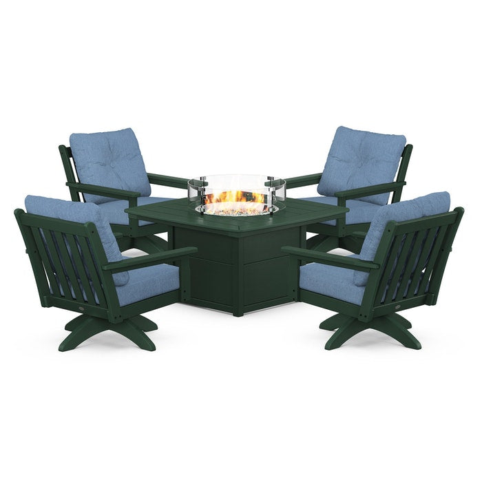 Vineyard 5-Piece Deep Seating Swivel Conversation Set with Fire Pit Table