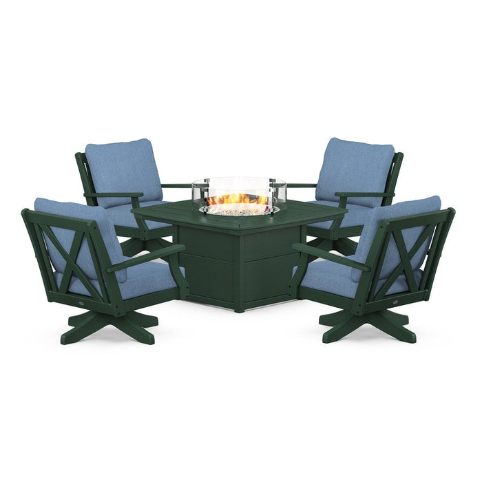 Braxton 5-Piece Deep Seating Swivel Conversation Set with Fire Pit Table