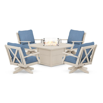 Braxton 5-Piece Deep Seating Swivel Conversation Set with Fire Pit Table