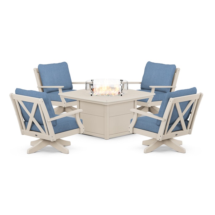 Braxton 5-Piece Deep Seating Swivel Conversation Set with Fire Pit Table