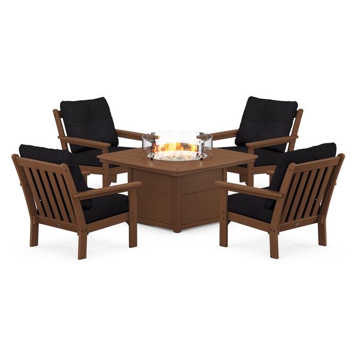 Vineyard 5-Piece Conversation Set with Fire Pit Table