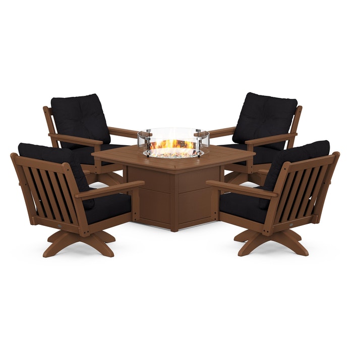 Vineyard 5-Piece Deep Seating Swivel Conversation Set with Fire Pit Table