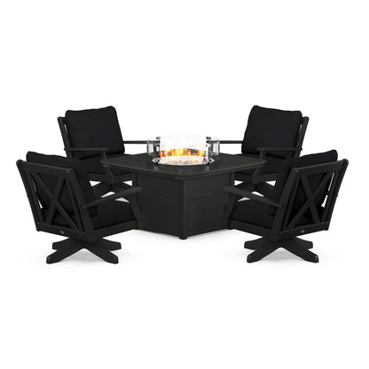 Braxton 5-Piece Deep Seating Swivel Conversation Set with Fire Pit Table