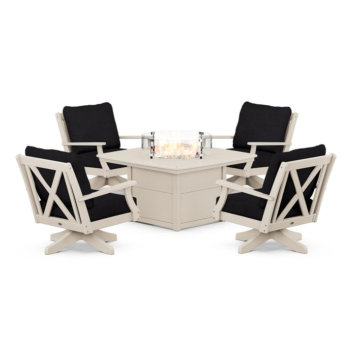 Braxton 5-Piece Deep Seating Swivel Conversation Set with Fire Pit Table