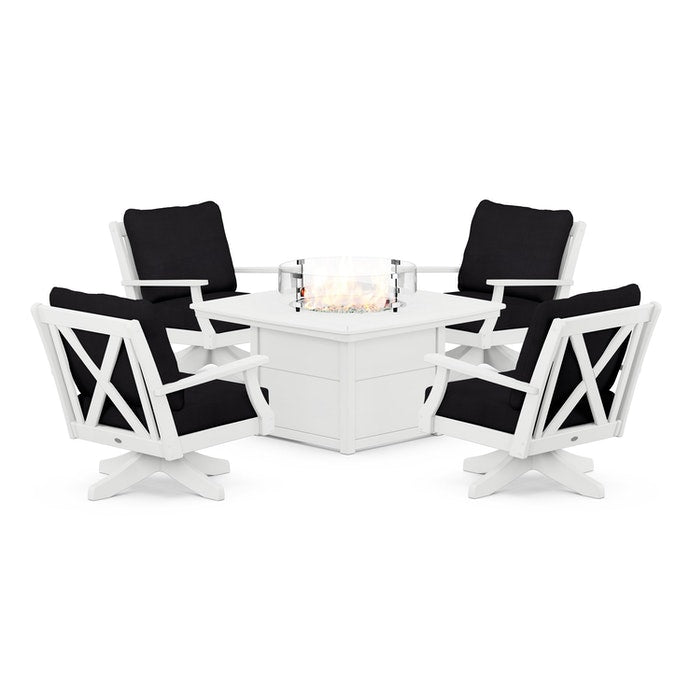 Braxton 5-Piece Deep Seating Swivel Conversation Set with Fire Pit Table