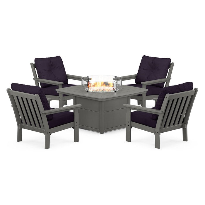 Vineyard 5-Piece Conversation Set with Fire Pit Table