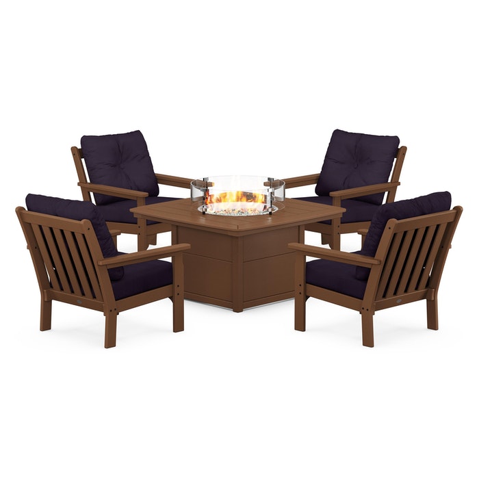 Vineyard 5-Piece Conversation Set with Fire Pit Table