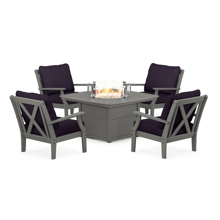 Braxton 5-Piece Deep Seating Conversation Set with Fire Pit Table