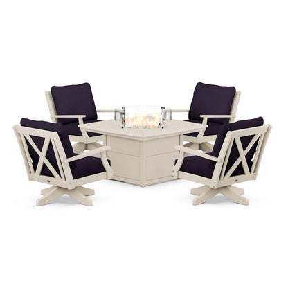 Braxton 5-Piece Deep Seating Swivel Conversation Set with Fire Pit Table