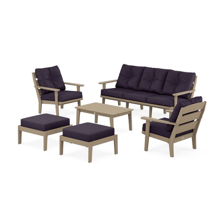 Lakeside 6-Piece Lounge Sofa Set in Vintage Finish