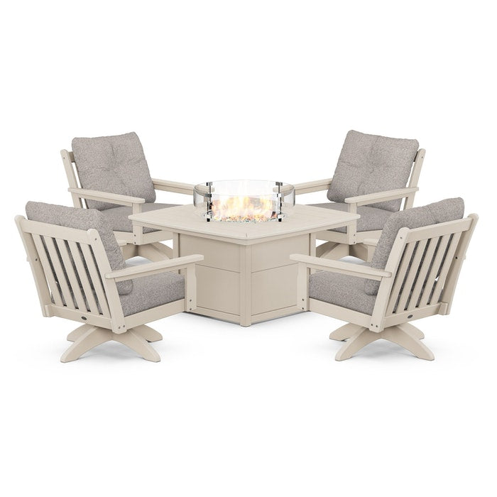 Vineyard 5-Piece Deep Seating Swivel Conversation Set with Fire Pit Table