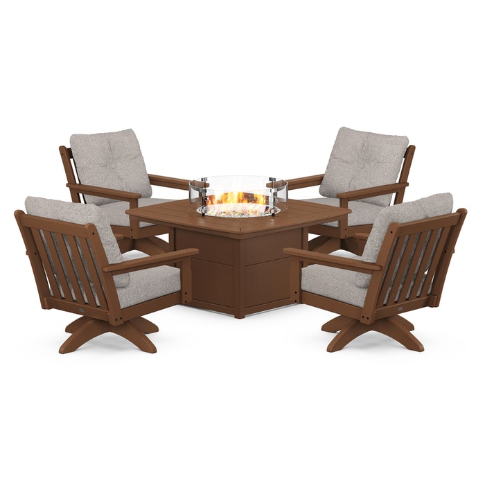 Vineyard 5-Piece Deep Seating Swivel Conversation Set with Fire Pit Table