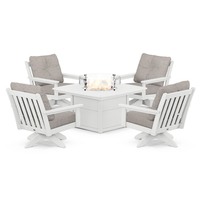 Vineyard 5-Piece Deep Seating Swivel Conversation Set with Fire Pit Table