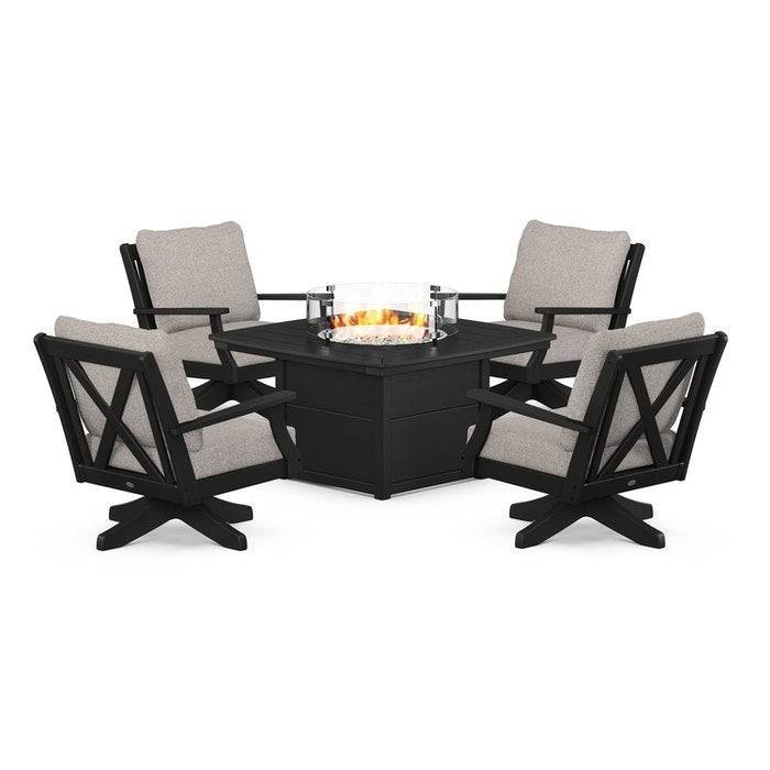 Braxton 5-Piece Deep Seating Swivel Conversation Set with Fire Pit Table