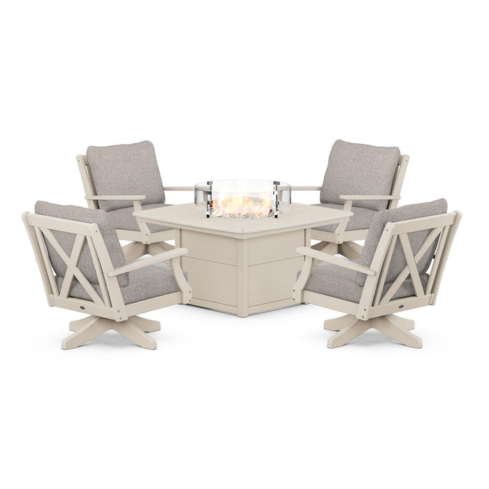 Braxton 5-Piece Deep Seating Swivel Conversation Set with Fire Pit Table