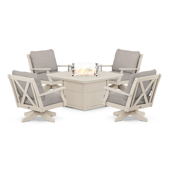 Braxton 5-Piece Deep Seating Swivel Conversation Set with Fire Pit Table