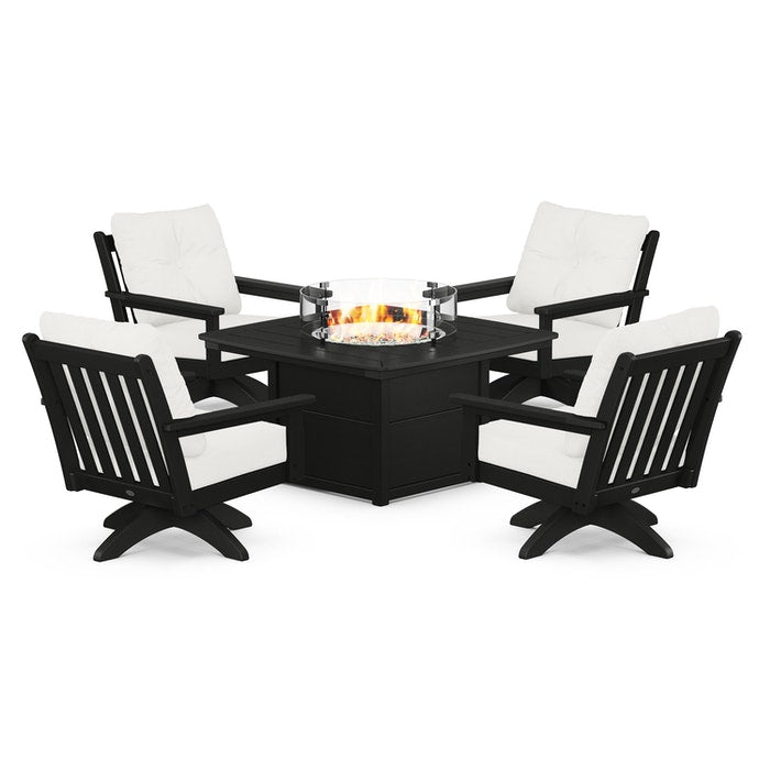 Vineyard 5-Piece Deep Seating Swivel Conversation Set with Fire Pit Table