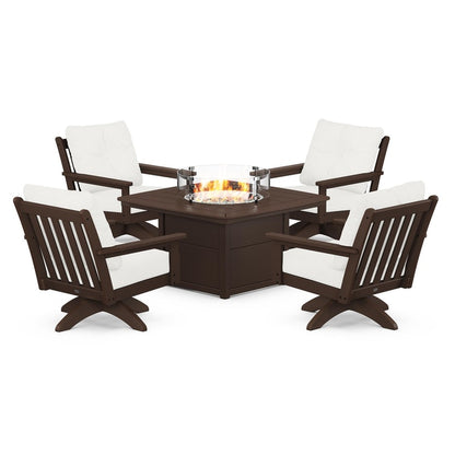 Vineyard 5-Piece Deep Seating Swivel Conversation Set with Fire Pit Table