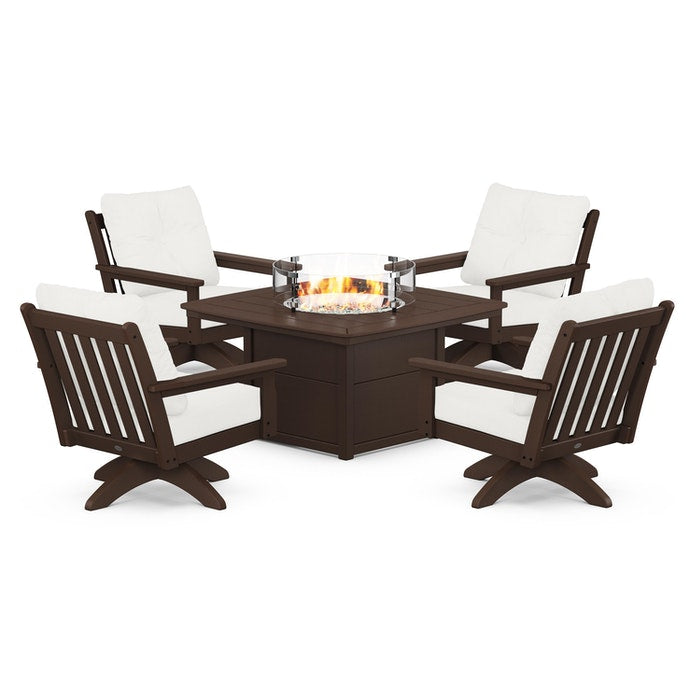 Vineyard 5-Piece Deep Seating Swivel Conversation Set with Fire Pit Table