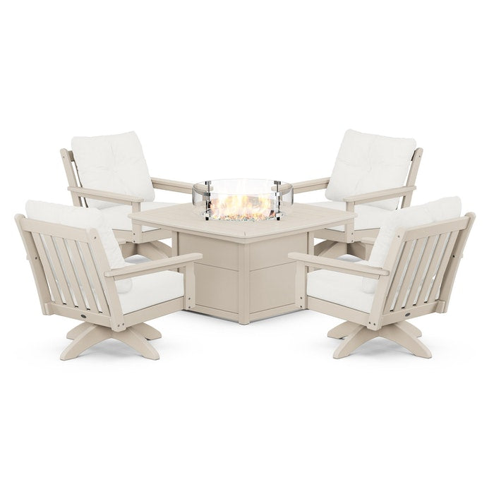 Vineyard 5-Piece Deep Seating Swivel Conversation Set with Fire Pit Table