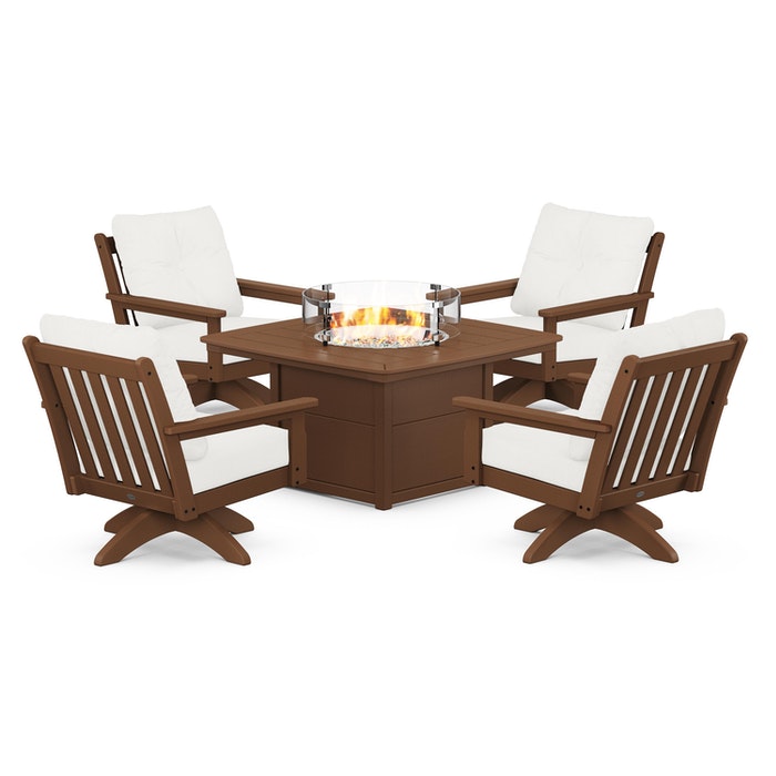 Vineyard 5-Piece Deep Seating Swivel Conversation Set with Fire Pit Table