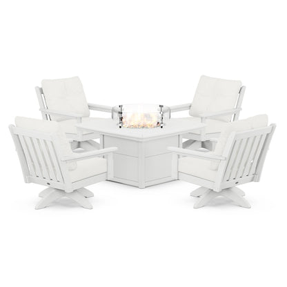 Vineyard 5-Piece Deep Seating Swivel Conversation Set with Fire Pit Table