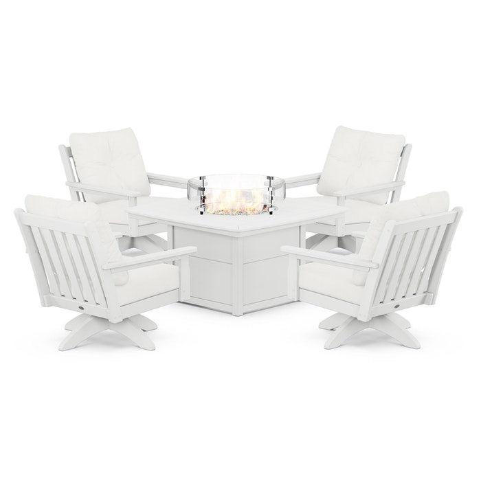 Vineyard 5-Piece Deep Seating Swivel Conversation Set with Fire Pit Table