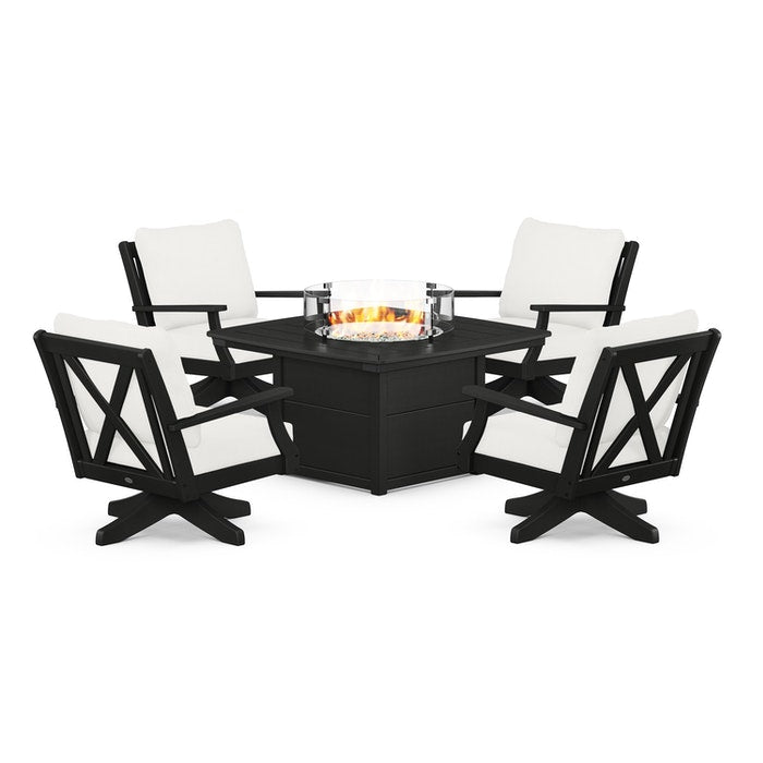 Braxton 5-Piece Deep Seating Swivel Conversation Set with Fire Pit Table