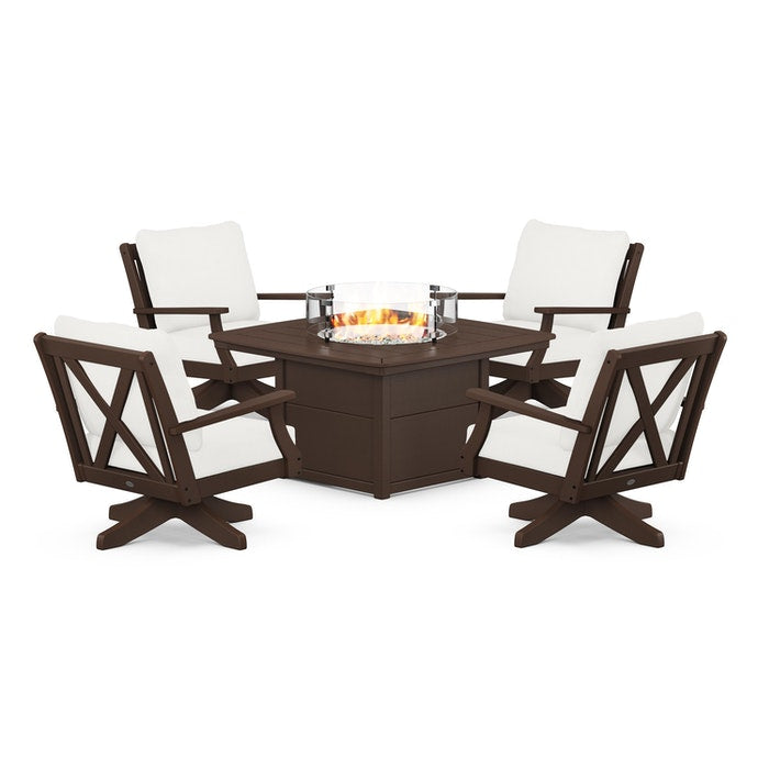 Braxton 5-Piece Deep Seating Swivel Conversation Set with Fire Pit Table