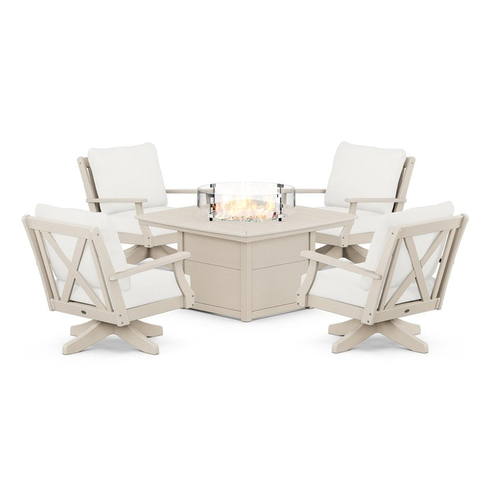 Braxton 5-Piece Deep Seating Swivel Conversation Set with Fire Pit Table