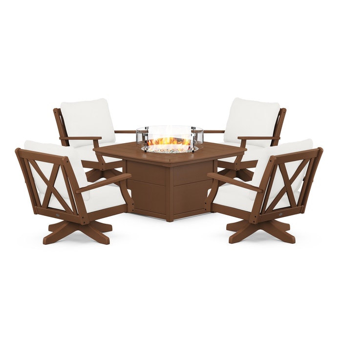 Braxton 5-Piece Deep Seating Swivel Conversation Set with Fire Pit Table