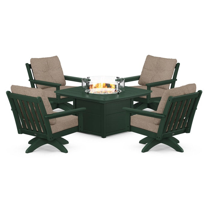 Vineyard 5-Piece Deep Seating Swivel Conversation Set with Fire Pit Table