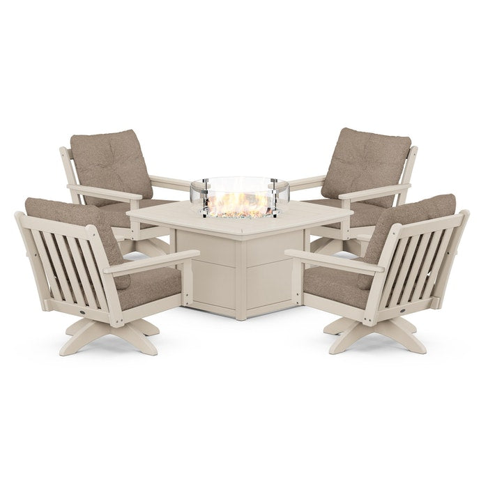 Vineyard 5-Piece Deep Seating Swivel Conversation Set with Fire Pit Table