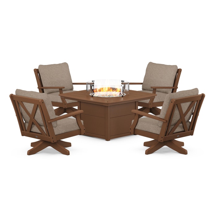 Braxton 5-Piece Deep Seating Swivel Conversation Set with Fire Pit Table