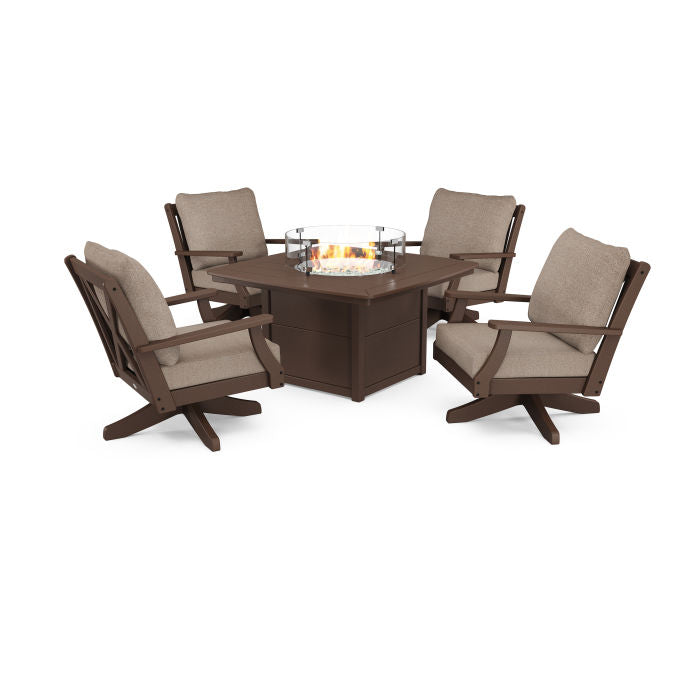 Braxton 5-Piece Deep Seating Swivel Conversation Set with Fire Pit Table